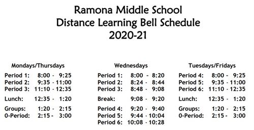 RMS Bell Schedule - Distance Learning 2020-21